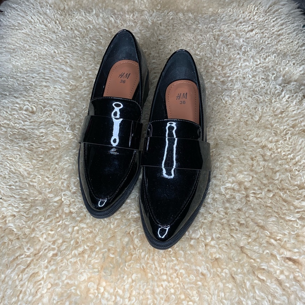 H&M black patent leather loafers